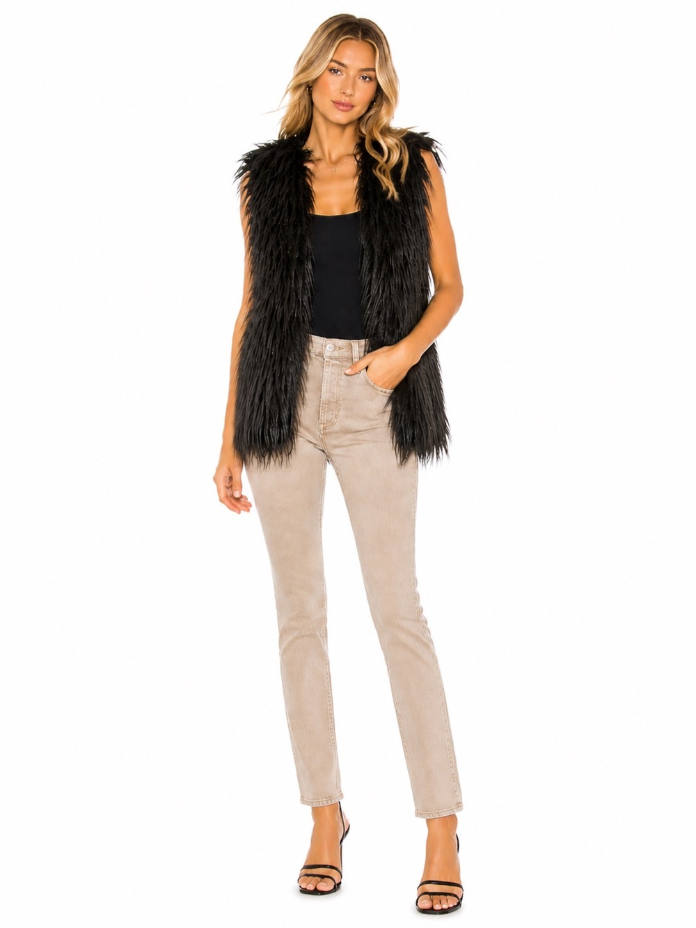 Francesca’s Black Long Shag Faux Fur Open Front Vest | Size S